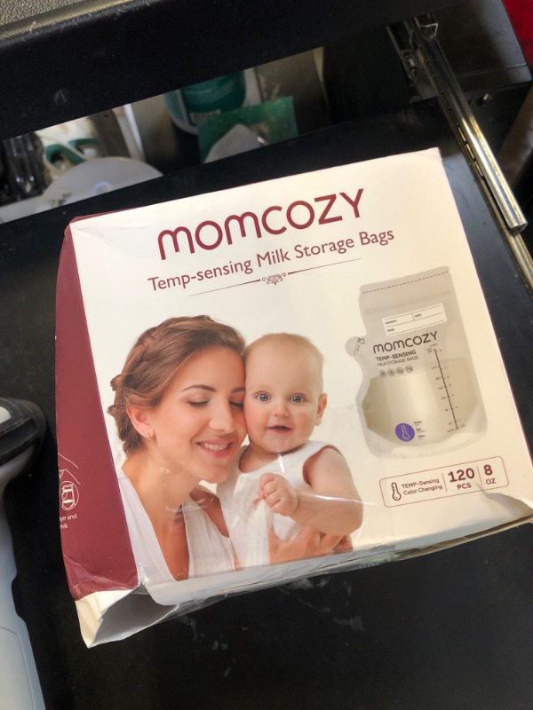 Photo 1 of Momcozy Easy Pour Breastmilk Storage Bag, 8Oz, Temp-Sensing Color Change, 120 Count Milk Bag with Self Standing for Breastfeeding, No Leak Presterilized for Freezer, Recyclable & BPA Free