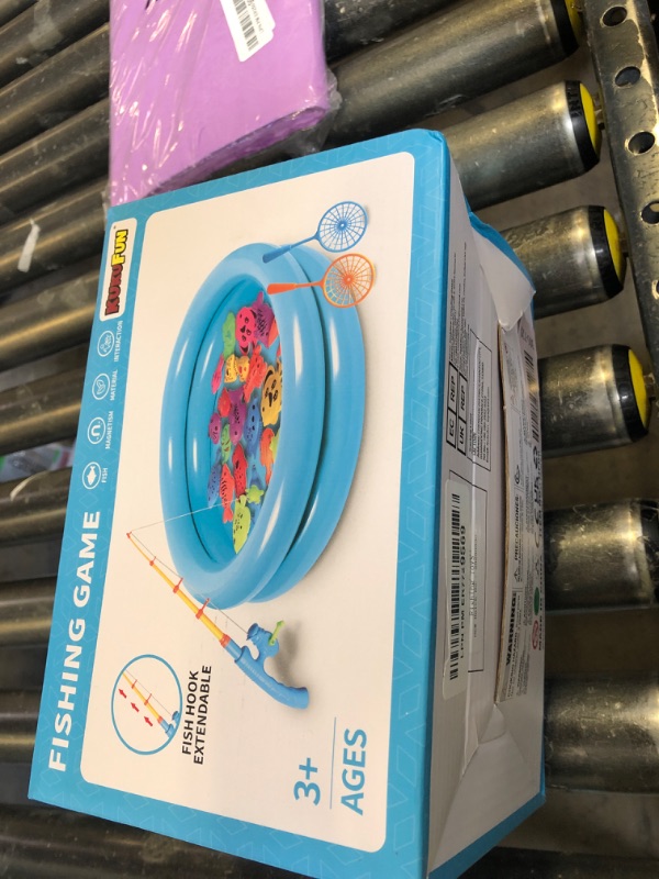 Photo 1 of Magnetic Fishing Pool Toys Game for Kids Toddlers 3-5 4-8, Water Table Bathtub Toy with Inflatable Pool Pole Rod Net Plastic Floating Fish, Water Bath Pool Outdoor Toys for Kids Toddlers Baby