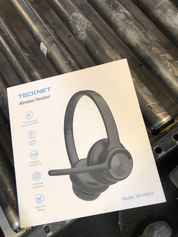 Photo 1 of TECKNET Wireless Headset, Bluetooth Headset with AI Noise Cancelling Microphone - Rechargeable Bluetooth V5.2 Headphones, 50H Playtime & Mic Mute, On Ear Headphones for Trucker/Remote Work/Call Center