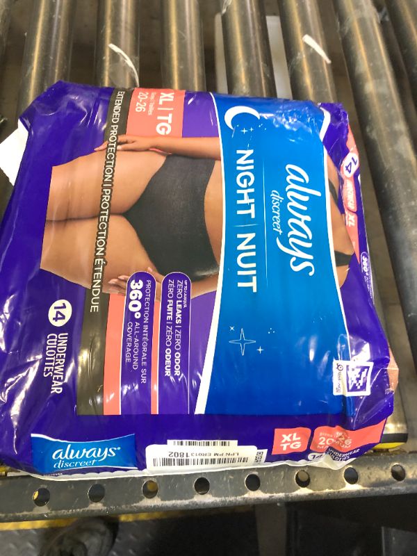 Photo 1 of Always Discreet Adult Incontinence Overnight Underwear for Women, Extra Large, Up to 100% Bladder Leak Protection, 14 Count