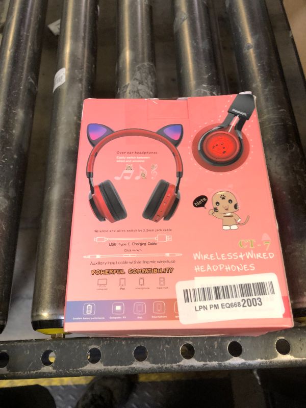 Photo 1 of Riwbox CT-7 Cat Ear Bluetooth Headphones, LED Light Up Bluetooth Wireless Over Ear Headphones with Microphone and Volume Control for Travel/School/Smartphones/Laptop/PC/TV ?Red&Black?