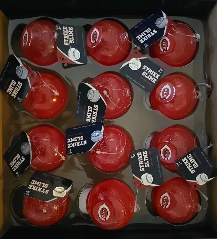 Photo 1 of Box of MLB Cincinnati Reds Strike Slime Qty 12 Each Baseball Container is Sealed