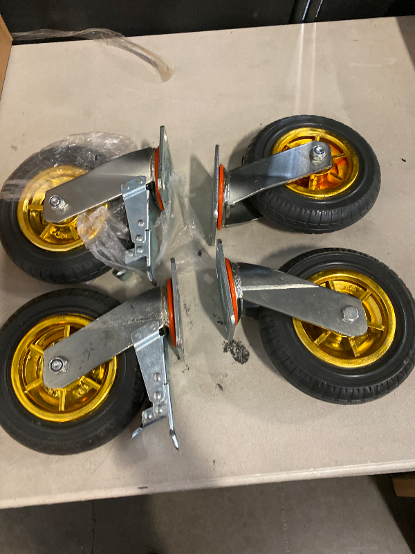 Photo 1 of 4 Pack 8 Inch Caster Wheels, Swivel Rubber Plate Caster with Top Plate and Screws, 2 Brake Wheels, for Furniture Transport Industrial Transport, 3000Lbs Load Capacity