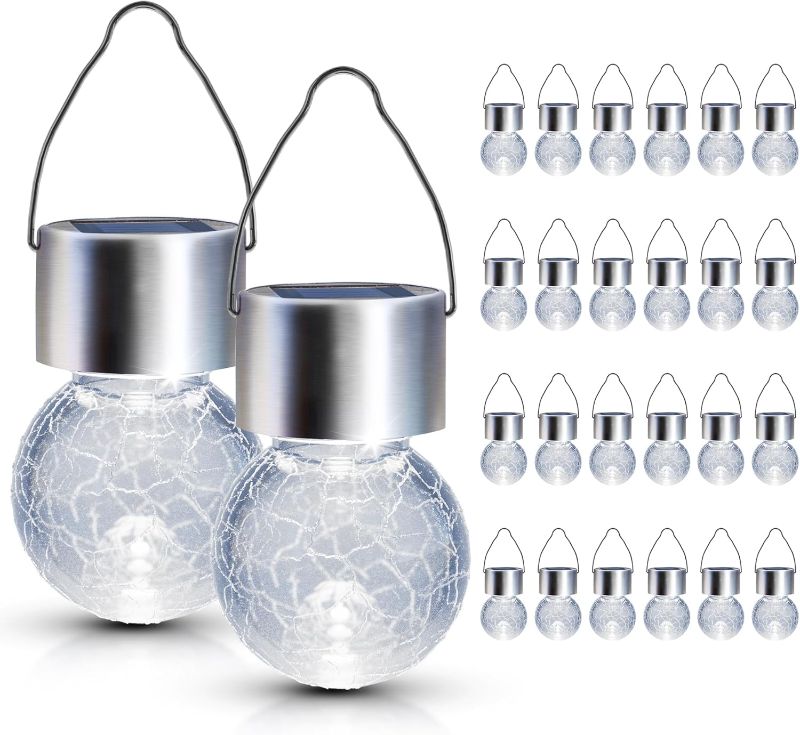 Photo 1 of GIGALUMI 24 Pack Solar Outdoor Lights, Solar Hanging Lights for Christmas Decoration-Cracked Glass Solar Lights Outdoor Waterproof for Garden, Yard, Fence, Tree(Cold White)