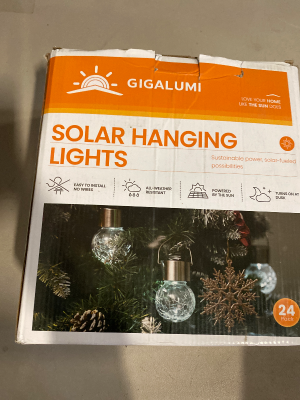 Photo 1 of GIGALUMI 24 Pack Solar Outdoor Lights, Solar Hanging Lights for Christmas Decoration-Cracked Glass Solar Lights Outdoor Waterproof for Garden, Yard, Fence, Tree(Cold White)