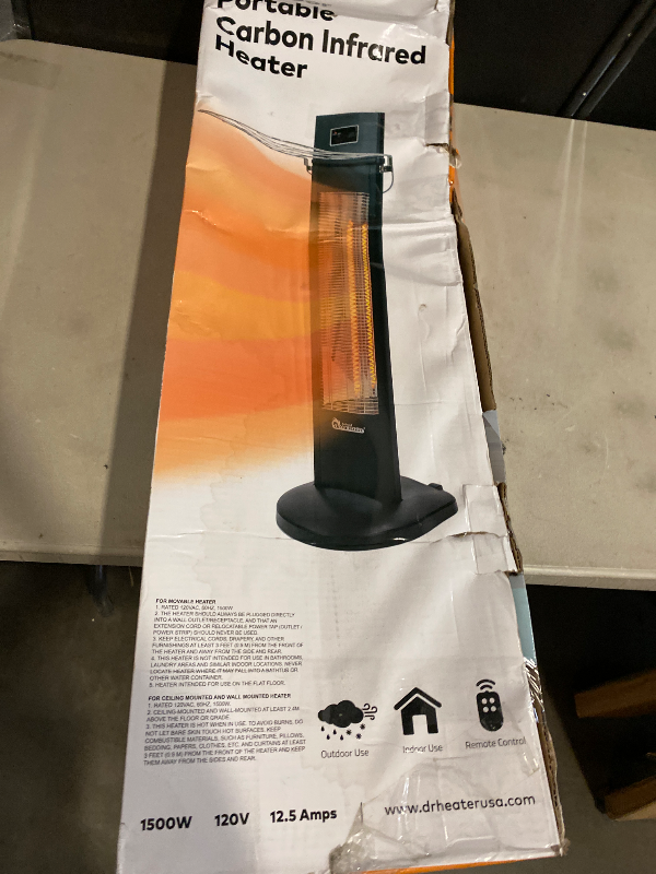Photo 1 of DR. INFRARED HEATER DR-298 Freestanding Portable Infrared Space Heater, 1500W Indoor Outdoor Use, Wall/Ceiling Mountable, Remote Control, 3 Heat Settings, Timer, Tip-Over & Overheat Protection, Black