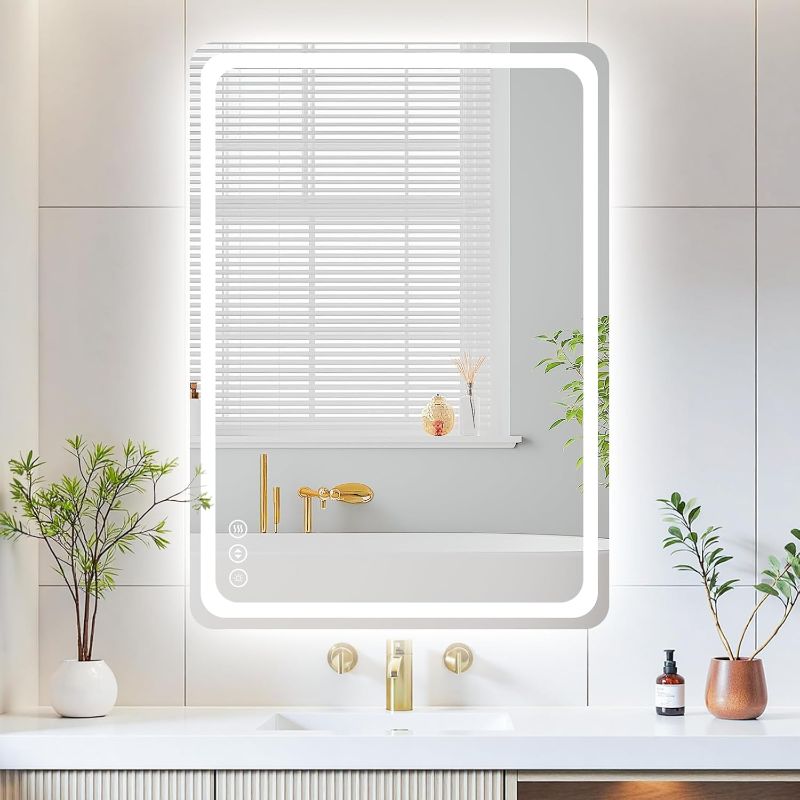 Photo 1 of 20"L x 28"W Led Bathroom Mirror with Lights, Anti-Fog & Tri-Color Lighting - Wall Mounted Shaving Mirror with Touch Sensor, Waterproof & Smart LED Vanity Mirror,Tempered Glass, Dimmable Smart Mirror