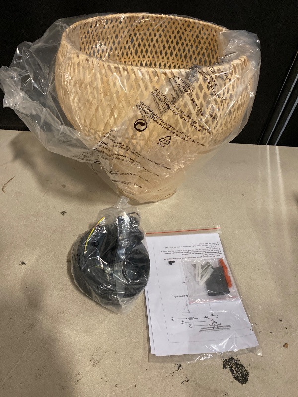 Photo 1 of Bamboo Pendant Light 13.39" Hand Woven Rattan Pendant Light,1-Light Bamboo Rattan Ceiling Hanging Light,for Living Room Kitchen Dining Room Farmhouse