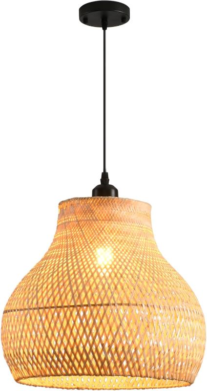 Photo 1 of Bamboo Pendant Light 13.39" Hand Woven Rattan Pendant Light,1-Light Bamboo Rattan Ceiling Hanging Light,for Living Room Kitchen Dining Room Farmhouse