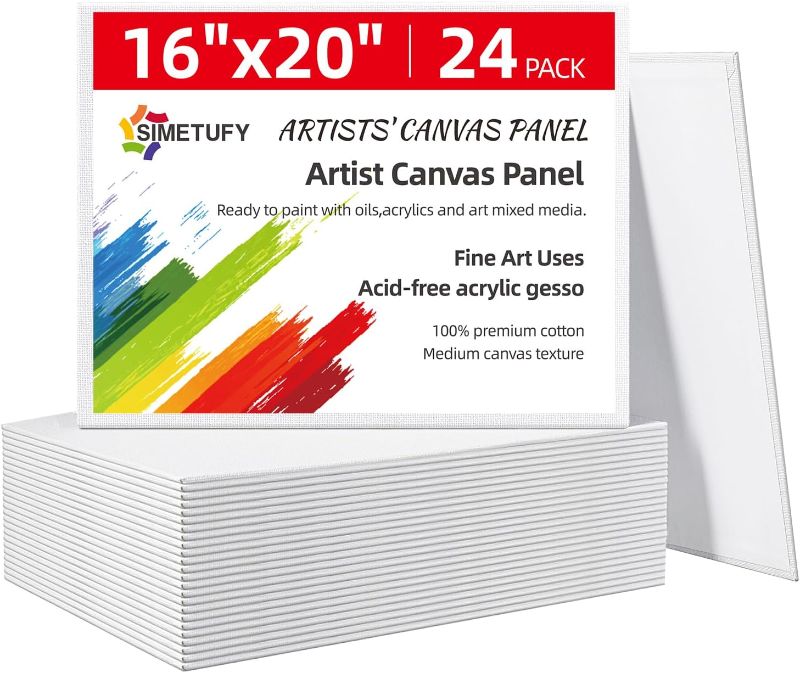 Photo 1 of 16 x 20 inch 24 Pack Large Flat Canvas Boards, Painting Canvas Panels- Gesso Primed Acid-Free 100% Cotton for Acrylics Oil Watercolor Tempera Paints