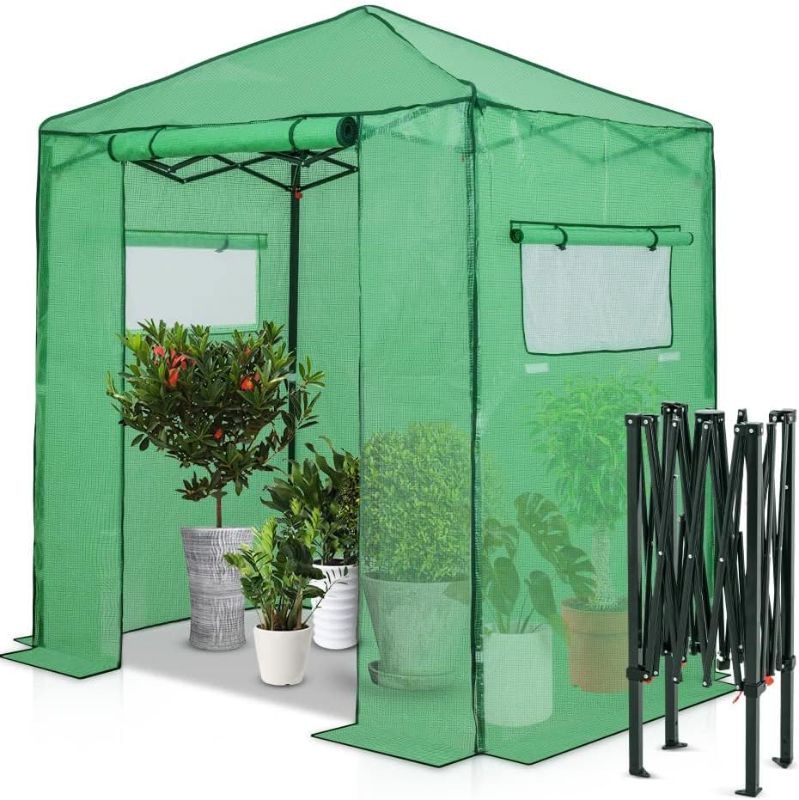 Photo 1 of EAGLE PEAK Instant Pop-up Greenhouse, Indoor Outdoor Plant Gardening Green House, Roll-Up Zipper Doors and Side Windows, Walk in 6x4 ft, PE Cover, Green/Clear