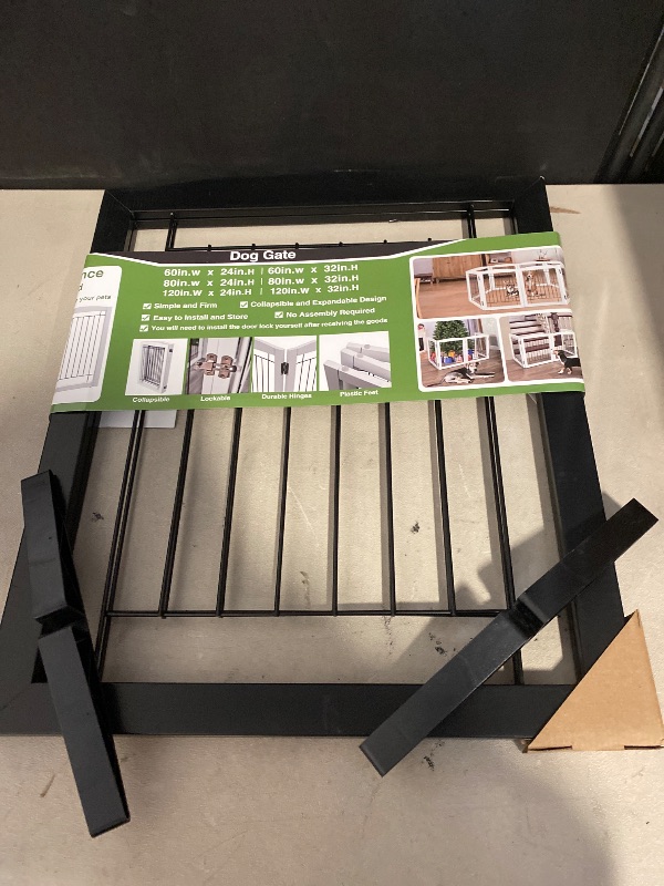 Photo 1 of Freestanding Dog Fence Indoor, Foldable Dog Gate for Doorways, Stairs or Hallways, Sturdy Wood Extra Wide Pet Gate with Support Feet for The House, Black, 24 "Height-2 Panels