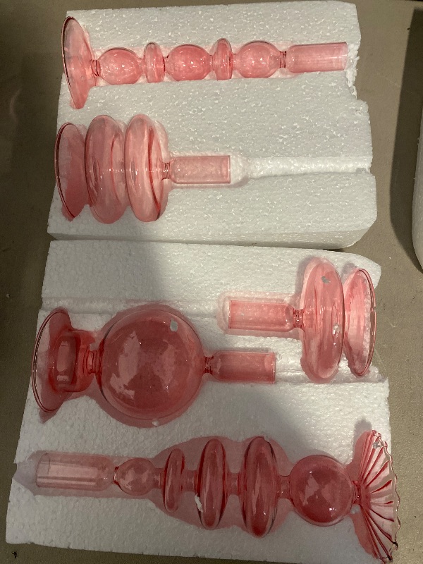 Photo 1 of 5 Pcs Glass Candlestick Holders Colorful Glass Taper Candle Stand Groovy Candlestick Wavy Boho Chic Clear Bases Holders Elegant Vase for Home Party Centerpiece (Pink)