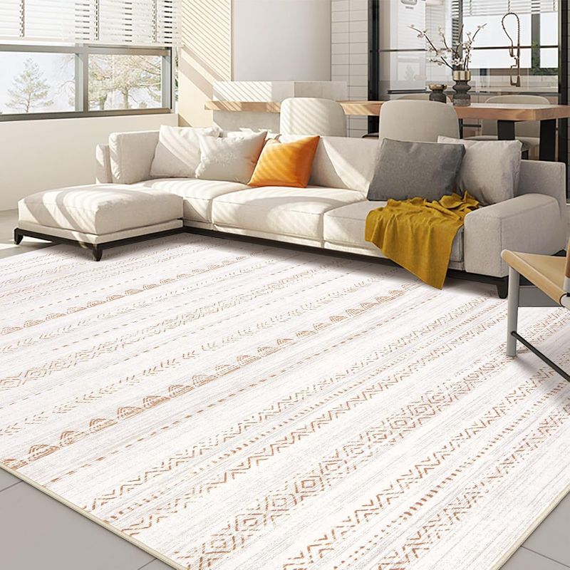 Photo 1 of 8x10 Area Rugs Living Room: Washable Boho Large Neutral Soft Farmhouse Rug Stain Resistant Modern Moroccan Non-Slip Indoor Carpet for Bedroom Nursery Kids Playroom Office Dining Room- Brown