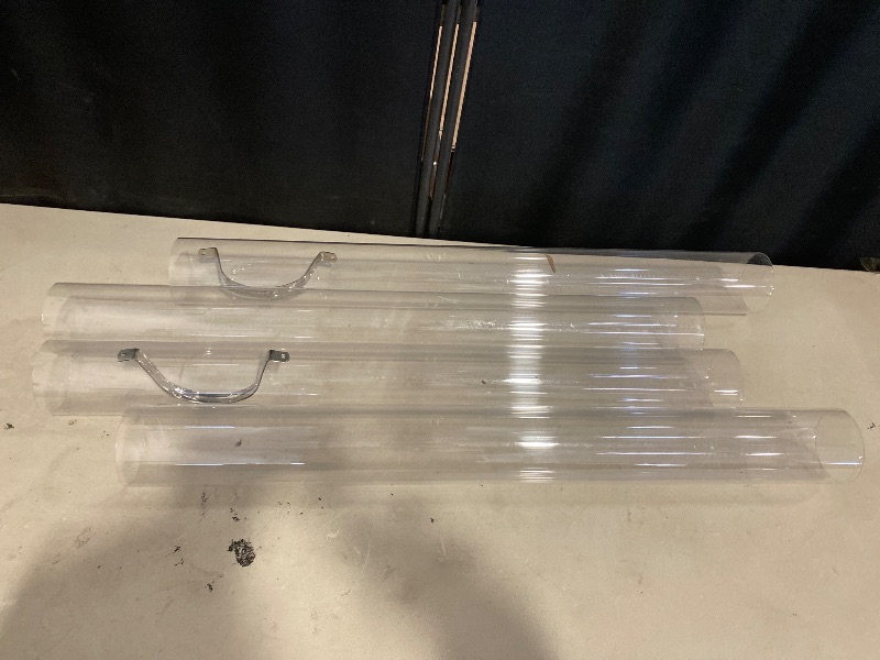 Photo 1 of 4 Pack Clear PC Pipe 4" x 36", Heavy Duty Polycarbonate Dust Collection Tubing, Transparent Rigid Plastic Tubes with 8 Stainless Steel Pipe Hangers for Woodworking, Dust Systems