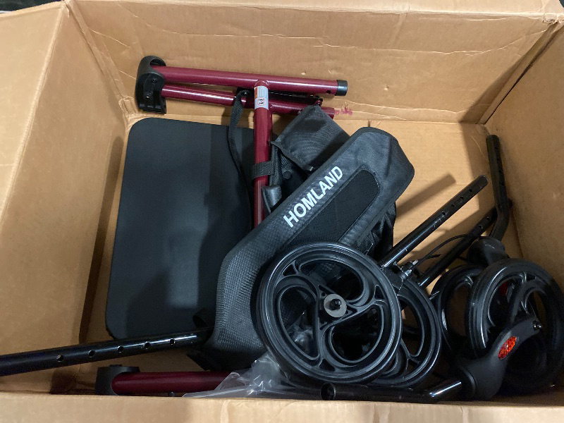 Photo 1 of HOMLAND Foldable Rollator Walkers with Seat for Seniors, 8'' Big Wheels, 350 lb. Weight Capacity, Adjustable Handles and Seat Height, Lightweight Rolling Walker, Red