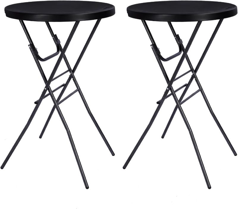 Photo 1 of Cocktail Table 28in Folding Round High Top Indoor Outdoor with Removable Legs, Tall Bistro Foldable Bar Height Table for Parties, Patio, Backyard, Dining Room, Events, Black- 2PCS