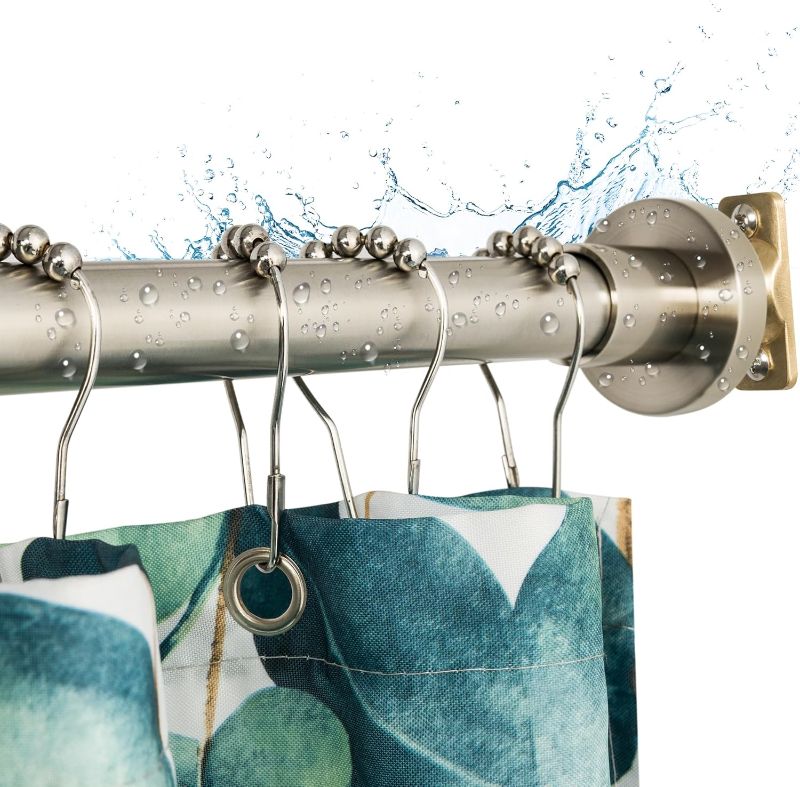 Photo 1 of Heavy Duty Shower Rod, Adjustable Shower Curtain Rod, Expandable 47-84 Inch, Permanent Mount Shower Rod, Never Rust Stainless Steel For Window Curtain and Closet, Brushed Nickel