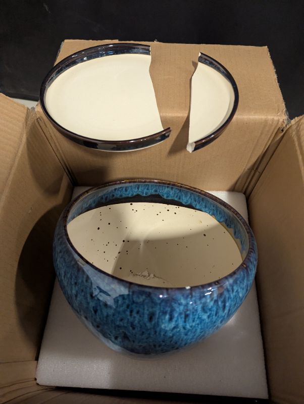 Photo 1 of Ceramic Modern Glaze Succulent Planter Pot with Drainage Hole and Saucer 6 Inch Round Flower Plant Pot for Indoor Outdoor Herb Snake Plants