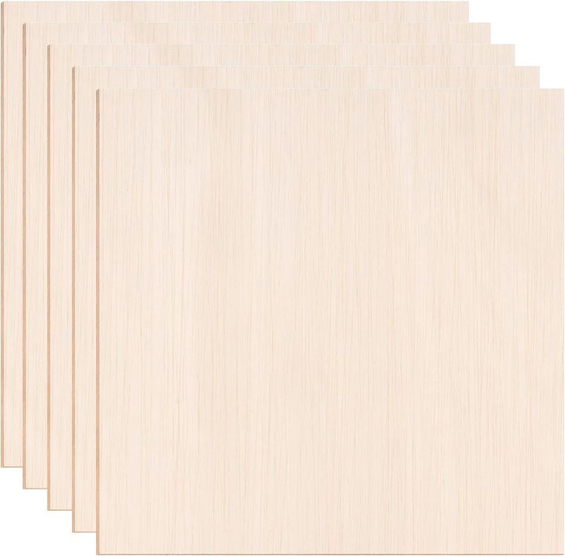 Photo 1 of 5 Pack 12"x12"x1/8 Basswood Sheets for Crafts- Thin Plywood Sheets - Balsa Wood Sheets -Unfinished Wood Boards for Painting,Laser Cutting,Engraving, Burning and CNC Cutting
