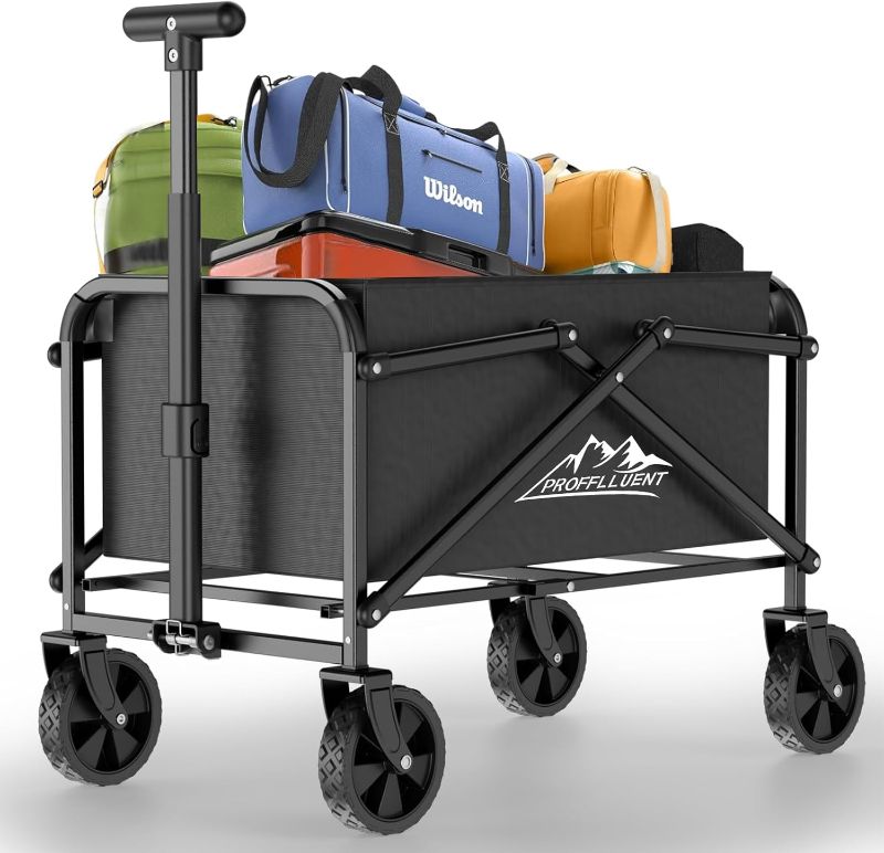 Photo 1 of Collapsible Wagon Cart 220lbs Capacity, 4" Removable 360° Swivel Wheels & Adjustable, Waterproof 600D Oxford Fabric & MDF Base, All-Terrain Portable Utility Cart for Shopping, Garden