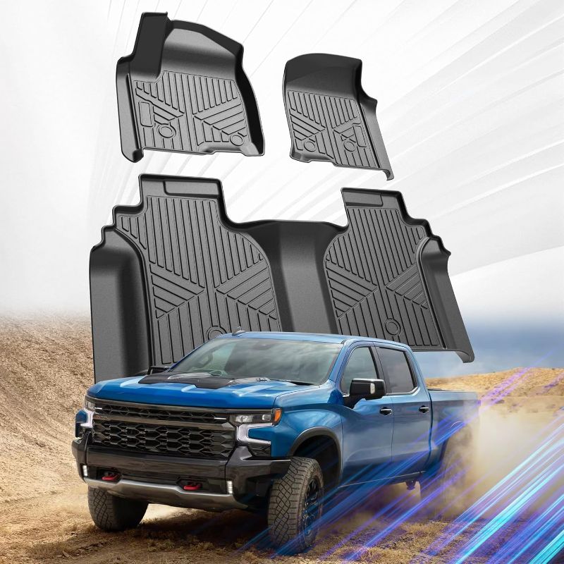 Photo 1 of Floor Mats for 2019-2024 Chevrolet Silverado 1500/GMC Sierra 1500 & 2020-2025 Chevy Silverado/Sierra 2500/3500 HD Crew Cab All Weather Floor Liner, Fit for 2nd Row with Factory Carpeted Storage