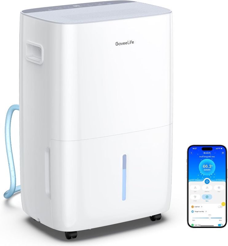 Photo 1 of GoveeLife Dehumidifier for Home 4,500 Sq.Ft, 50 to 137 Pint Smart Auto Humidity Control, Drain Hose, 2.0Gal Bucket, Compressor Dehumidifiers for Basement with Auto Shut Off, Bathroom, Bedroom, Garage