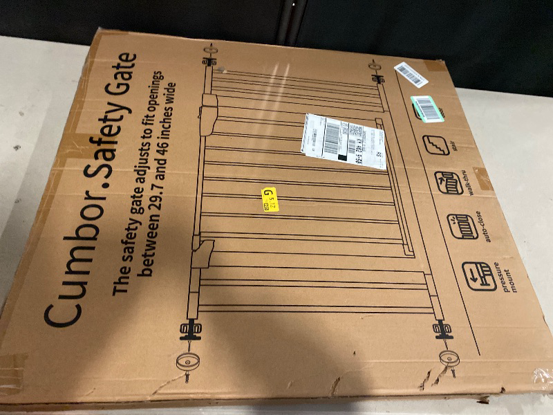 Photo 1 of Cumbor 29.7-46" Baby Gate for Stairs, Mom's Choice Awards Winner-Auto Close Dog Gate for the House, Easy Install Pressure Mounted Pet Gates for Doorways, Easy Walk Thru Wide Safety Gate for Dog, Brown