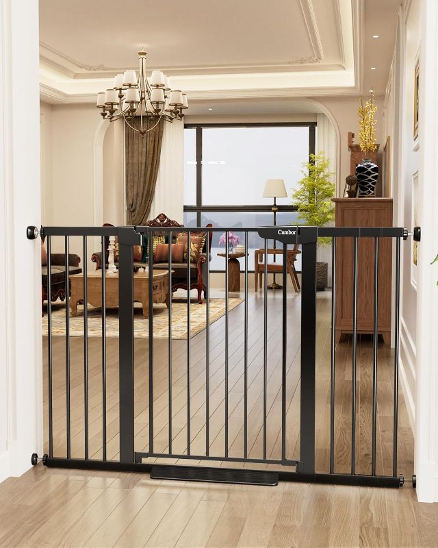 Photo 1 of Cumbor 36" Extra Tall Baby Gate for Stairs, 29.7-54.2" Extra Wide Dog Gate for Doorways Hallways, Pressure Mounted Child Gate for Wide Opening, Auto Close Personal Safety for Babies and Pets, Black