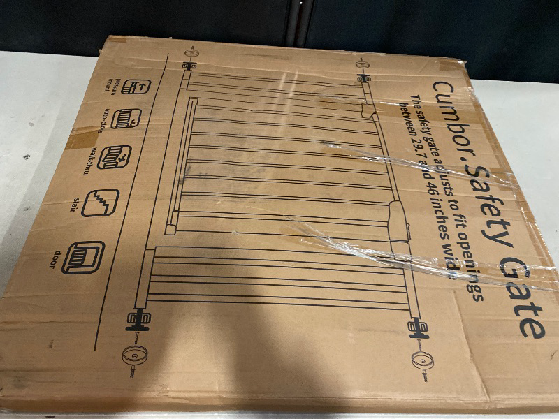 Photo 1 of Cumbor 29.7-46" Baby Gate for Stairs, Mom's Choice Awards Winner-Auto Close Dog Gate for the House, Easy Install Pressure Mounted Pet Gates for Doorways, Easy Walk Thru Wide Safety Gate for Dog, Brown