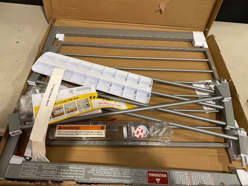 Photo 1 of Cumbor 29.7-46" Baby Gate for Stairs, Gifts for Mom-Auto Close Dog Gate for The House, Easy Install Pressure Mounted Pet Gates for Doorways, Easy Walk Thru Wide Safety Gate for Dog, Gray