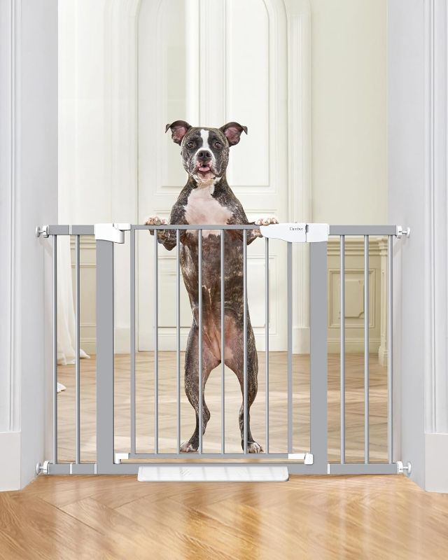 Photo 1 of Cumbor 29.7-46" Baby Gate for Stairs, Gifts for Mom-Auto Close Dog Gate for The House, Easy Install Pressure Mounted Pet Gates for Doorways, Easy Walk Thru Wide Safety Gate for Dog, Gray