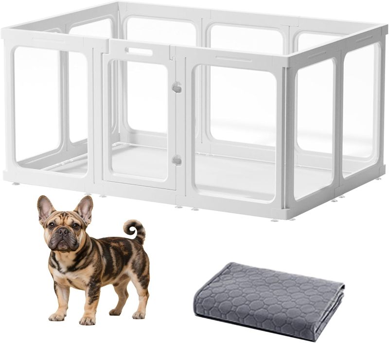 Photo 1 of Acrylic Dog Playpen Indoor 24”H 10Panels White,Easy Assemble&Foldable Puppy Playpen with Door,Clear Pet Play Pen for Puppy Cat Rabbit Ferret Small Pets,Dog Fence Crate Kennel Whelping Cage