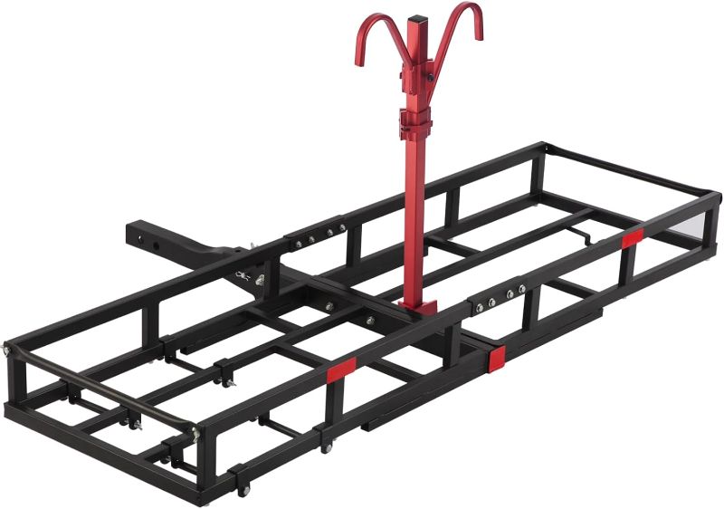 Photo 1 of Hitch-Mount Bike Rack for Ebike Heavy-Duty - Comes with Cargo Carrier Fits 2 Electric Fat-Tire Mountain Bicycles Fits 2" Receiver for Car Trailer SUV Truck RV Minivan (Red)