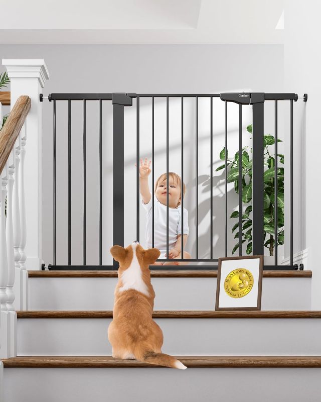 Photo 1 of Cumbor 29.7-48" Baby Gate for Stairs, Mom's Choice Awards Winner-Dog Gate for Doorways, Auto Close Safety Pet Gate for Dogs Indoor, Easy Install Pressure Mounted Child Gate with Walk Thru Door, Black