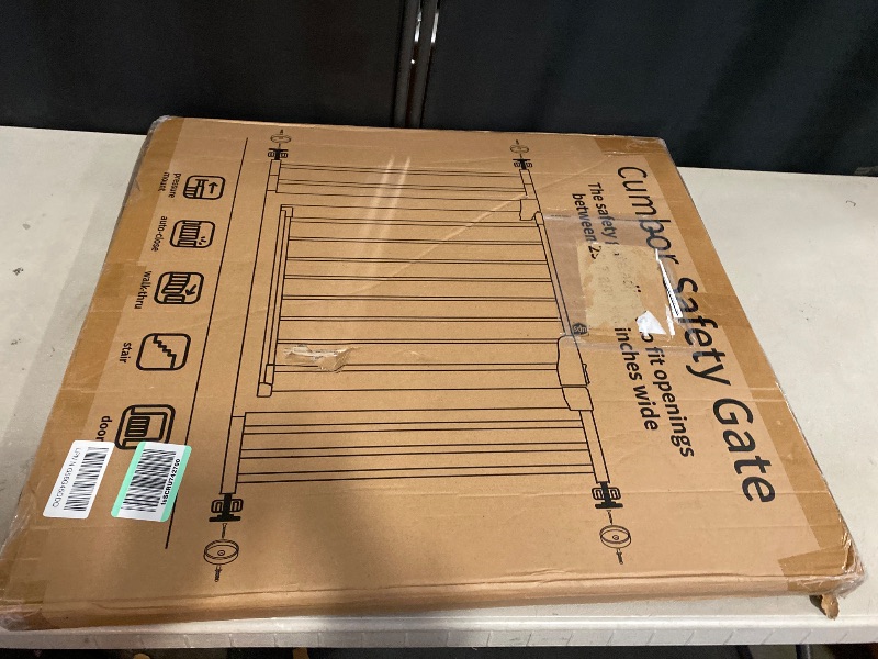 Photo 1 of Cumbor 29.7-46" Baby Gate for Stairs, Toddler Safety Essentials for The House, Auto Close Dog Gate for Doorways, Mom's Choice Awards Winner-Easy Install Pressure Mounted Pet Gates for Dogs, White