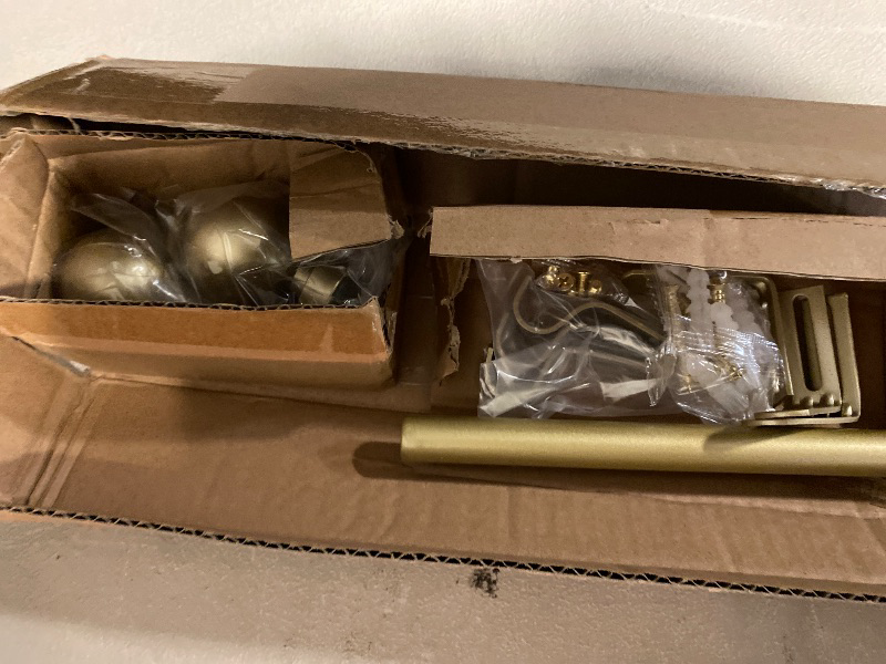 Photo 1 of MODE Simplicity Collection 5/8" Diameter Curtain Rod Set with Modern Ball Curtain Rod Finials (Brushed Gold, Fits 36” to 72” Windows)