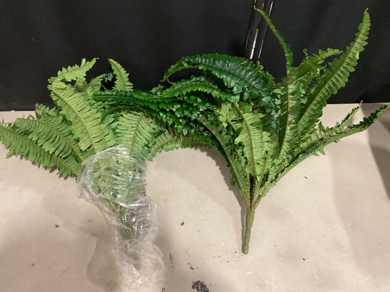 Photo 1 of Large Artificial Boston Fern Plant, Green Plastic Hanging Plant, 24 Inch, Indoor Outdoor Home Garden Decor, 2 Pack