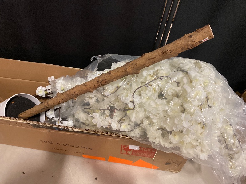 Photo 1 of 6FT Artificial Cherry Blossom Tree, Lifelike White Cherry Plant in Pot for Indoor, Garden, Office, Wedding & Party Decoration