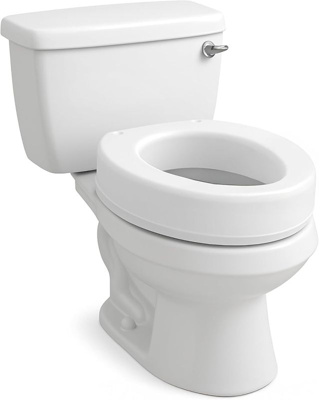 Photo 1 of Carex Toilet Seat Riser, Round Raised Toilet Seat Adds 3.5 inches to Toilet Height, for Assistance Bending or Sitting, 300 Pound Weight Capacity Toilet Riser