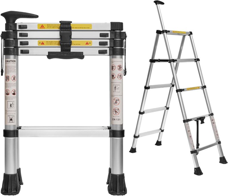 Photo 1 of A-Frame 10.2 FT Telescoping Ladder with Handrail, 5+5 Step Ladder, Portable Telescopic Folding Extension Ladder Heavy Duty Collapsible, Lightweight Aluminum 330lb Max Load (1.4m+1.7m/10.2FT Handrails)