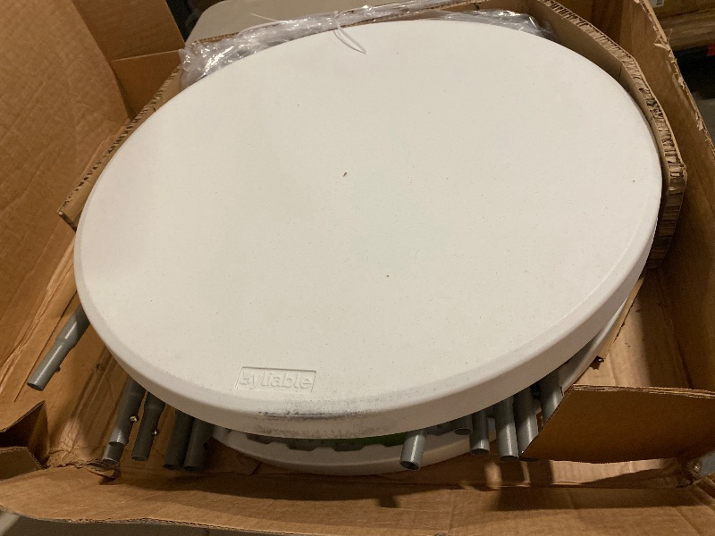 Photo 1 of Cocktail Table 28in Folding Round High Top Indoor Outdoor with Removable Legs, Tall Bistro Foldable Bar Height Table for Parties, Patio, Backyard, Dining, Wedding, White- 2PCS