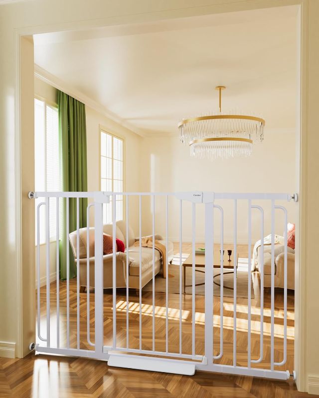 View 1 of Cumbor 36" Extra Tall Baby Gate for Stairs, 29.7-57" Extra Wide Dog Gate for Doorways Hallways, Pressure Mounted Child Gate for Wide Opening, Auto Close Personal Safety for Babies and Pets, White