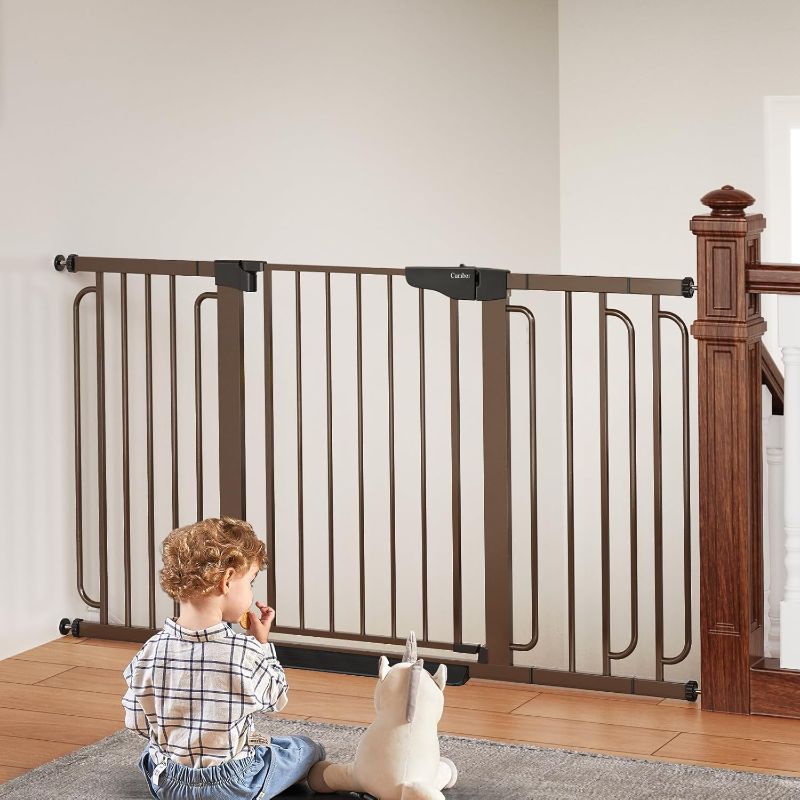Photo 1 of Cumbor 29.7-57" Extra Wide Baby Gate for Stairs, Mom's Choice Awards Winner-Dog Gate for Doorways, Pressure Mounted Walk Through Safety Child Gate for Kids Toddler, Tall Pet Puppy Fence Gate, Brown