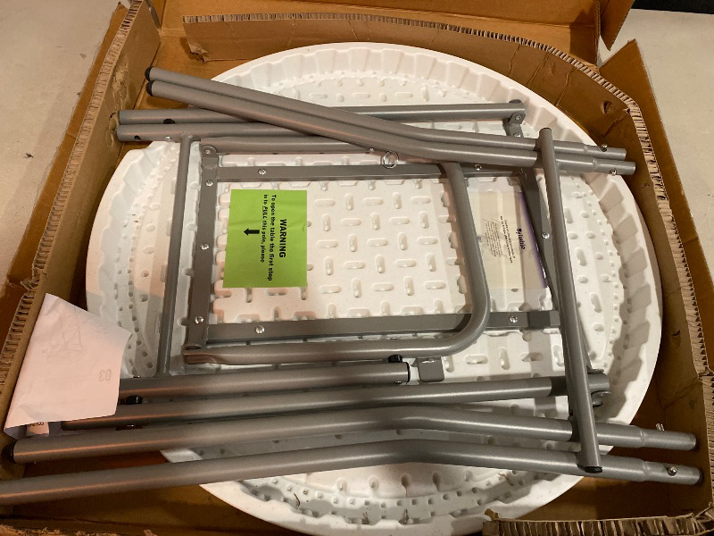 Photo 1 of 28in Cocktail Table White High Top Folding, Round Portable Bar Height Folding Table with Removable Legs, Indoor Outdoor Banquet for Parties, Commercial, Speech, School