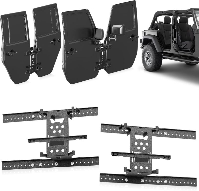 Photo 1 of Door Storage System Hangers Rack Bracket Compatible with 2007-2025 Jeep Gladiator JT & Wrangler JK JKU JL JLU Unlimited 4 Doors , Wall Mounted Removable Doors Holder (Front & Rear Doors, Black)