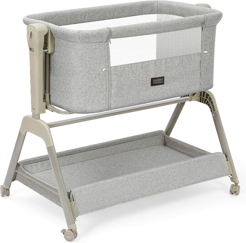 Photo 1 of Ezebaby Baby Bassinet Bedside Crib, 3-in-1 Rocking Bassinets Bedside Sleeper with Comfy Mattress and Wheels, 6-Height Adjustable, Stable and Secure Crib for Newborn Infant