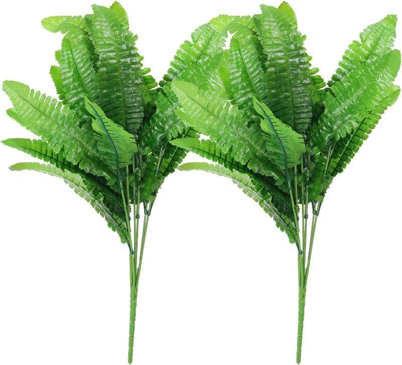 Photo 1 of Artificial Greenery Plants, 2 Pcs 7 Bundles Green Plant with Persian Leaf Leaves Grass Stems for Home Wedding Garden Office Decoration Party Table Backyard Indoor, Green