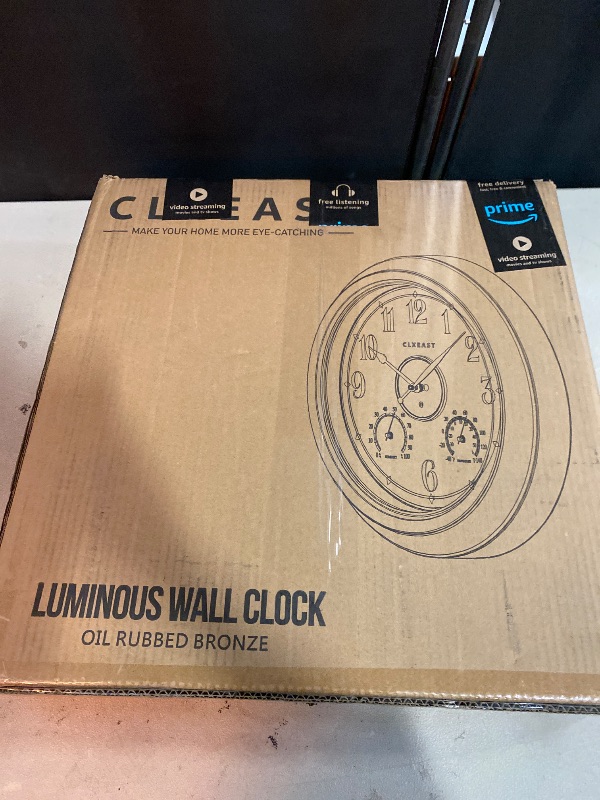 Photo 1 of CLXEAST 18 Inch Illuminated Outdoor Indoor Clocks with Smart Sensor,Modern Farmhouse Lighted Wall Clock with Temperature and Humidity for Patio, Garden Decor,Copper/Rose Gold Finish