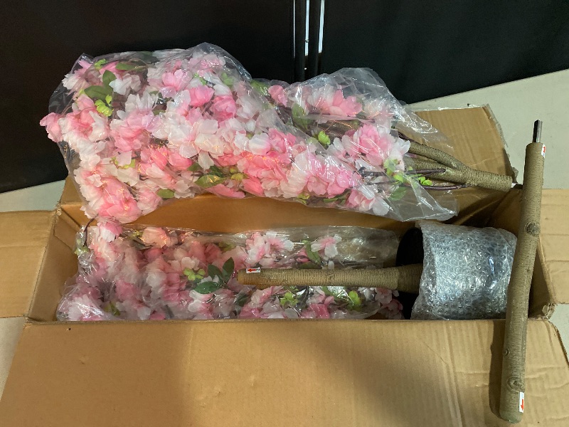 Photo 1 of Artificial Cherry Blossom Tree, Fake Plants Indoor Decor, Faux Pink Sakura Flowers for Living Room Home House Entryway Bedroom Office Inside Decorations, 4FT